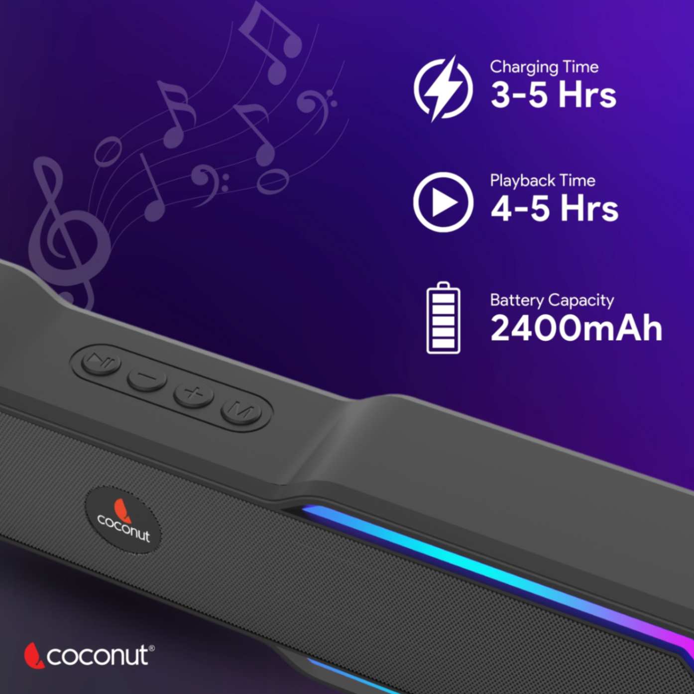 Carmen 16W RGB Wireless Soundbar with Bluetooth & RGB Lights